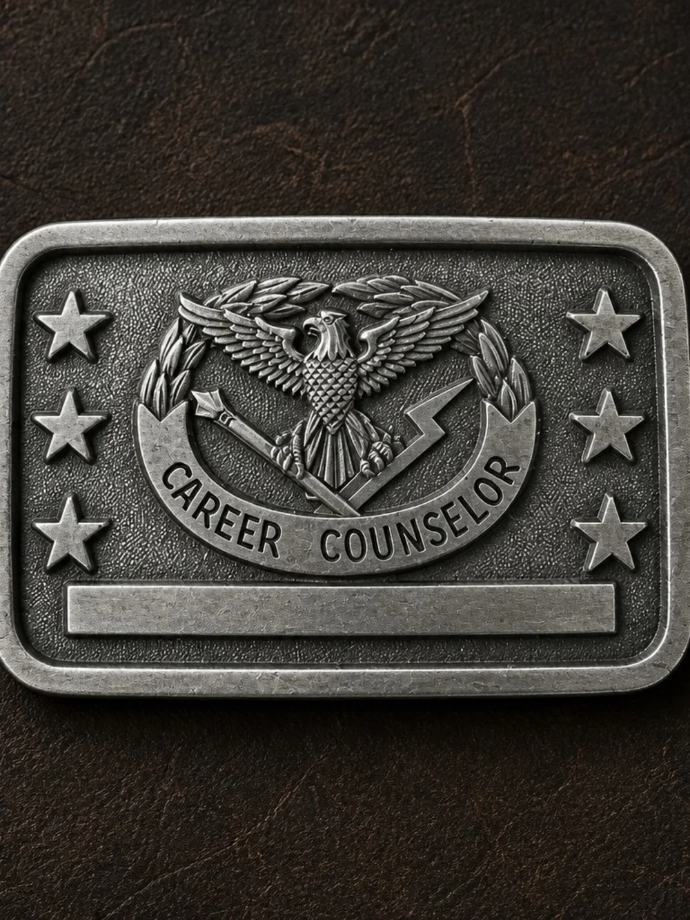 Vintage 70s US Army Career Counselor Pewter Tone Rectangular Belt Buckle 1237